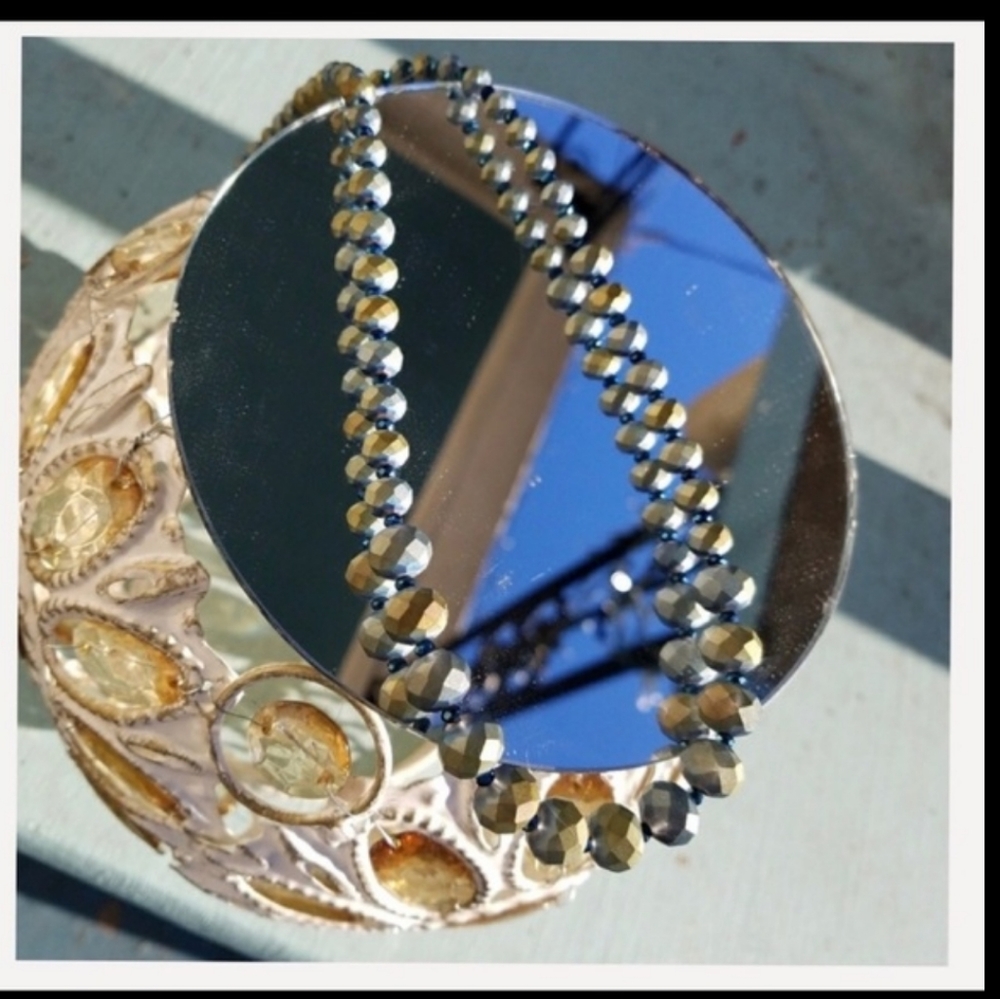 Iridescent Smokey Glass & Crystal Beaded Necklace